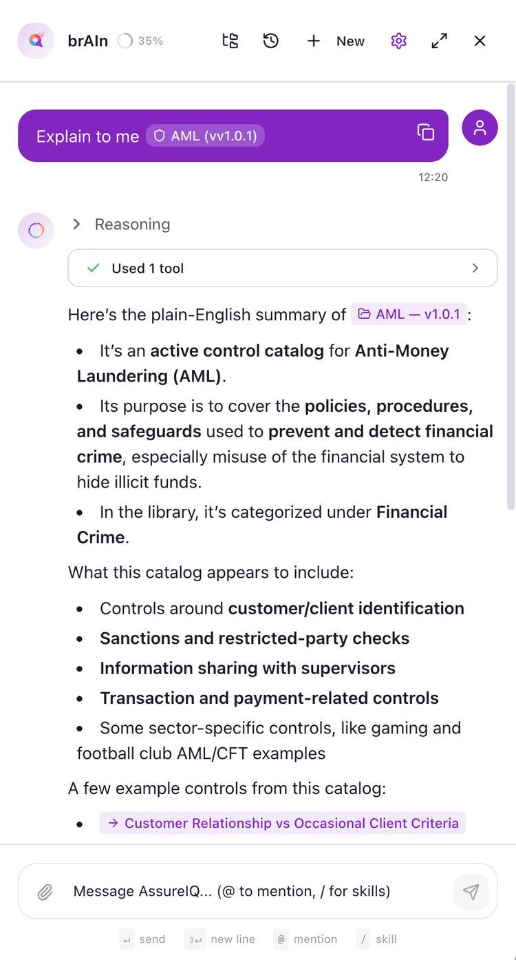 Natural language interface for AI-powered compliance assistance