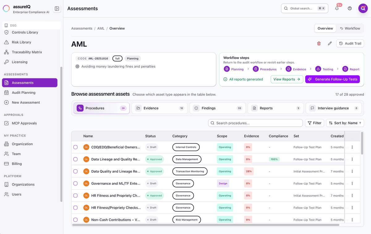 Engagement level audit execution interface